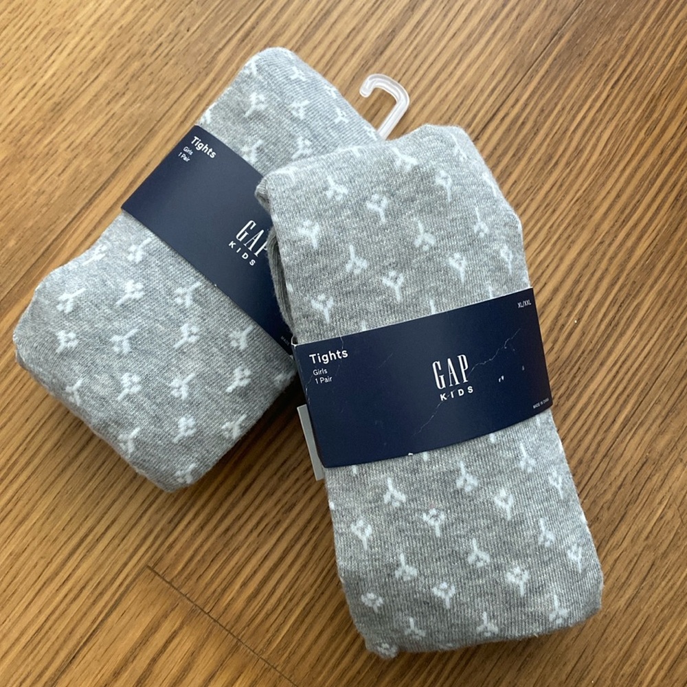 New GAP Girls Kids Basic Tights (2-Pack) Light Gray Size XL/XXL